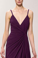 Load image into Gallery viewer, Purple Chiffon Spaghetti Straps A Line Ruched Long Formal Dress with Slit