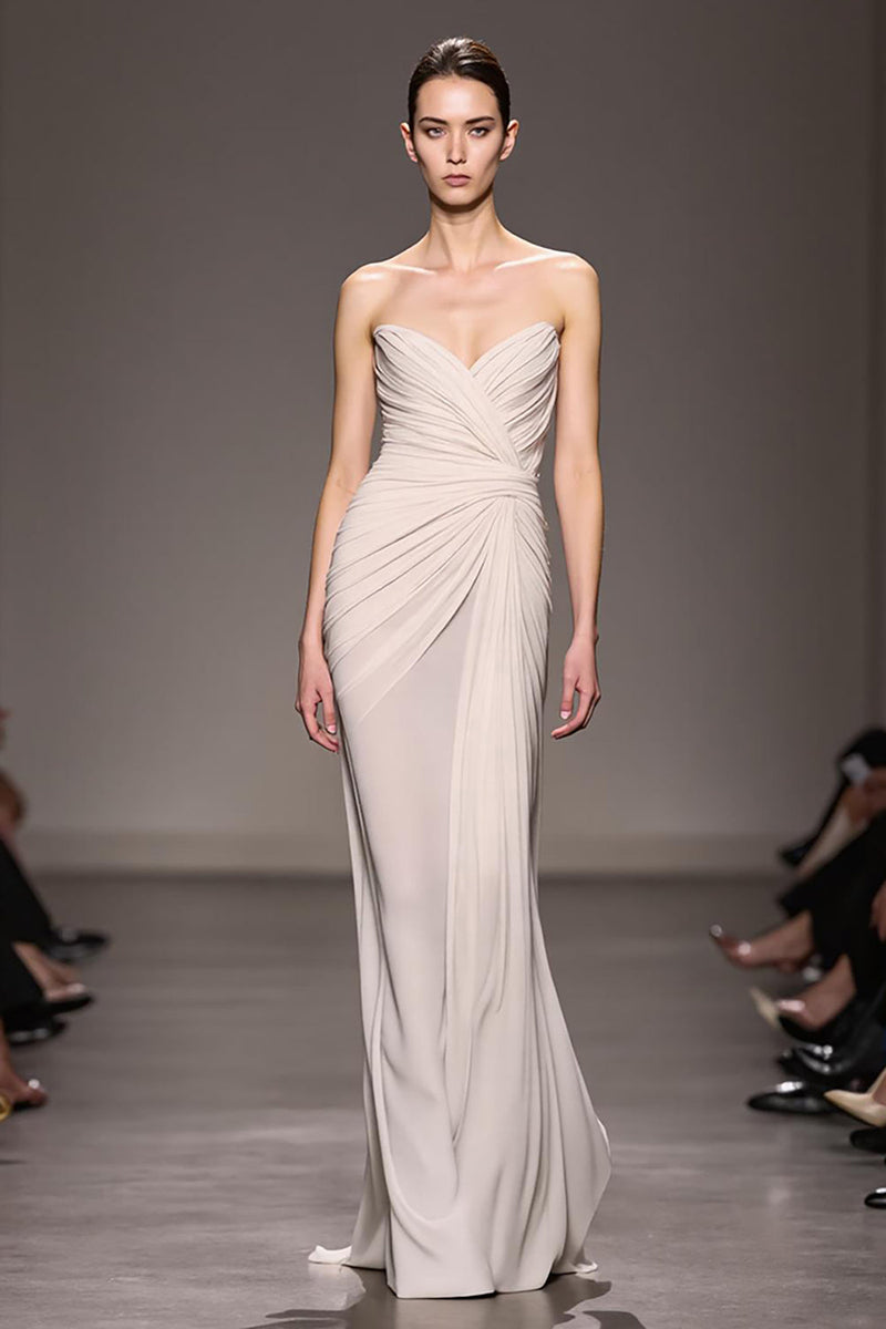 Load image into Gallery viewer, Elegant Ivory Sheath Strapless Ruched Long Formal Dress