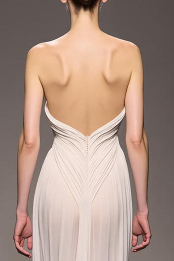 Elegant Ivory Sheath Strapless Ruched Long Formal Dress