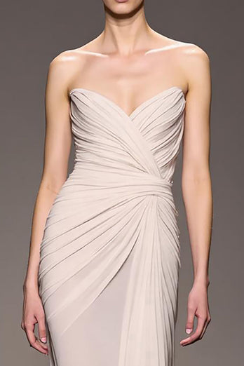 Elegant Ivory Sheath Strapless Ruched Long Formal Dress
