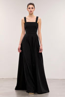 Load image into Gallery viewer, Simple Black A Line Square Neck Long Formal Dress
