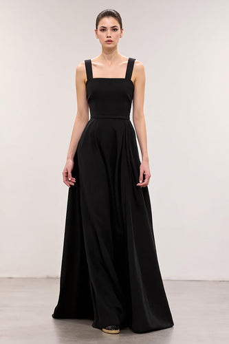 Simple Black A Line Square Neck Long Formal Dress