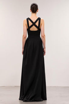 Simple Black A Line Square Neck Long Formal Dress