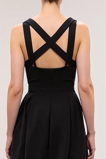 Simple Black A Line Square Neck Long Formal Dress
