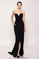 Load image into Gallery viewer, Black Sheath Sweetheart Long Formal Dress with Slit