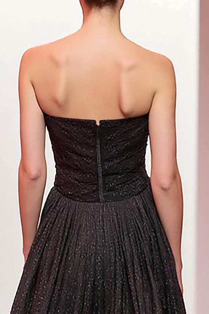 Load image into Gallery viewer, Sparkly Black A Line Strapless Long Formal Dress