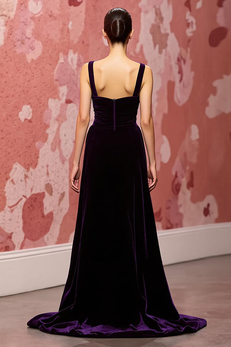 Load image into Gallery viewer, Simple Dark Purple A Line Velvet Long Formal Dress