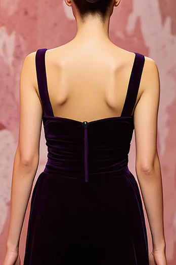 Simple Dark Purple A Line Velvet Long Formal Dress