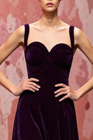 Load image into Gallery viewer, Simple Dark Purple A Line Velvet Long Formal Dress