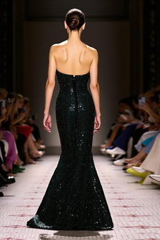 Sparkly Black Sequins Sheath Strapless Maxi Formal Dress