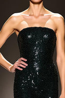 Load image into Gallery viewer, Sparkly Black Sequins Sheath Strapless Maxi Formal Dress