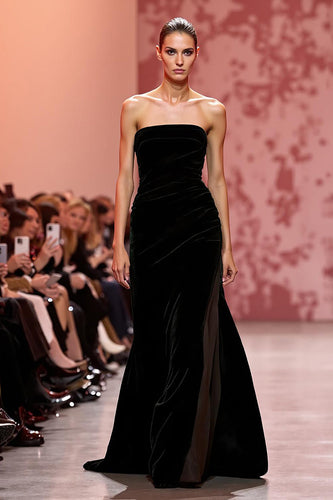 Black Velvet Strapless Mermaid Long Formal Dress