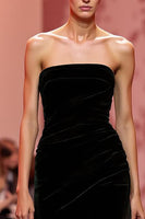 Load image into Gallery viewer, Black Velvet Strapless Mermaid Long Formal Dress