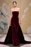 Load image into Gallery viewer, Dark Red Velvet Strapless Long Formal Dress