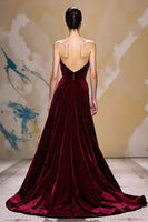 Load image into Gallery viewer, Dark Red Velvet Strapless Long Formal Dress
