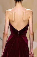 Load image into Gallery viewer, Dark Red Velvet Strapless Long Formal Dress