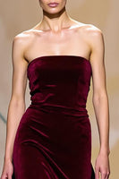 Load image into Gallery viewer, Dark Red Velvet Strapless Long Formal Dress