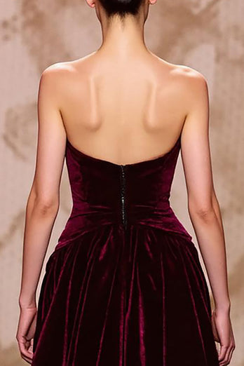 Dark Red Velvet Sweetheart Long Formal Dress with Slit