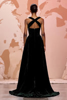 Load image into Gallery viewer, Simple Black Velvet Keyhole Long Formal Dress