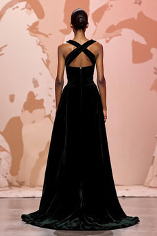 Simple Black Velvet Keyhole Long Formal Dress