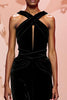 Load image into Gallery viewer, Simple Black Velvet Keyhole Long Formal Dress