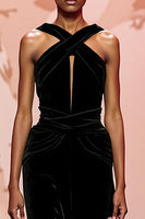 Load image into Gallery viewer, Simple Black Velvet Keyhole Long Formal Dress