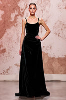 Load image into Gallery viewer, Simple Black Velvet Spaghetti Straps A-Line Long Formal Dress