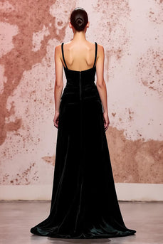 Simple Black Velvet Spaghetti Straps A-Line Long Formal Dress