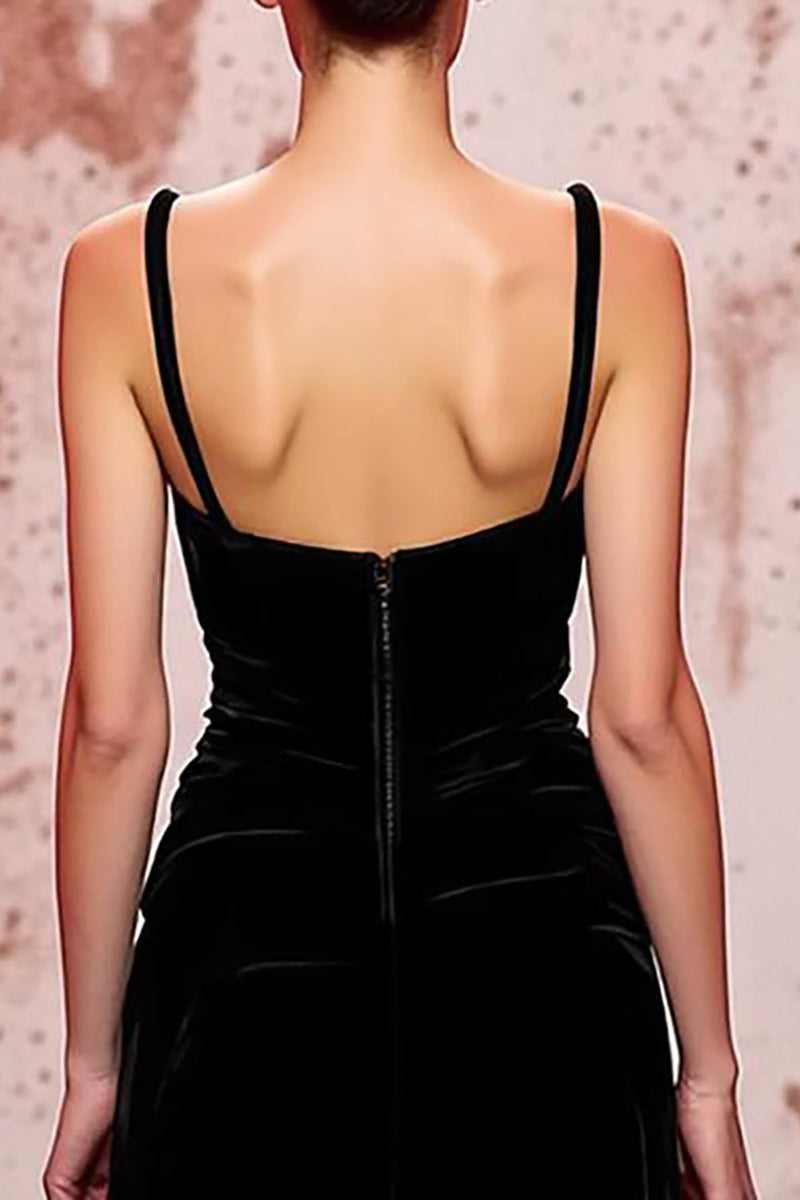 Load image into Gallery viewer, Simple Black Velvet Spaghetti Straps A-Line Long Formal Dress