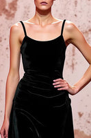 Load image into Gallery viewer, Simple Black Velvet Spaghetti Straps A-Line Long Formal Dress