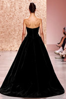 Load image into Gallery viewer, Simple Black Strapless Velvet Ruched A Line Long Formal Dress