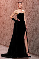 Load image into Gallery viewer, Black Velvet Strapless Long A-Line Formal Dress with Slit