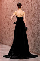 Load image into Gallery viewer, Black Velvet Strapless Long A-Line Formal Dress with Slit