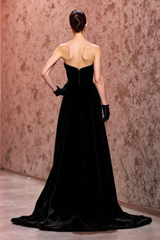 Black Velvet Strapless Long A-Line Formal Dress with Slit