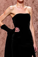 Load image into Gallery viewer, Black Velvet Strapless Long A-Line Formal Dress with Slit