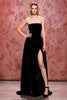 Load image into Gallery viewer, Black Velvet Long Strapless Formal Dress with Slit