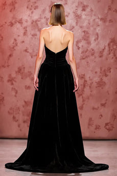 Black Velvet Long Strapless Formal Dress with Slit