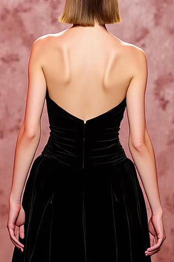 Black Velvet Long Strapless Formal Dress with Slit