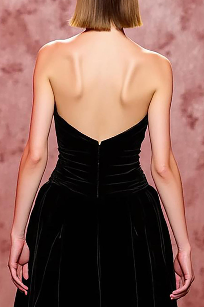 Load image into Gallery viewer, Black Velvet Long Strapless Formal Dress with Slit
