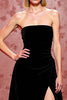 Load image into Gallery viewer, Black Velvet Long Strapless Formal Dress with Slit
