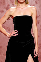 Load image into Gallery viewer, Black Velvet Long Strapless Formal Dress with Slit
