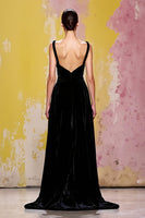 Load image into Gallery viewer, Black Thick Straps Velvet Long A-Line Formal Dress