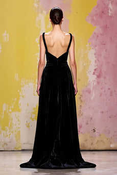 Black Thick Straps Velvet Long A-Line Formal Dress