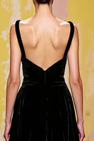 Load image into Gallery viewer, Black Thick Straps Velvet Long A-Line Formal Dress