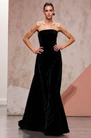 Load image into Gallery viewer, Black Strapless Velvet Backless Long Formal Dress