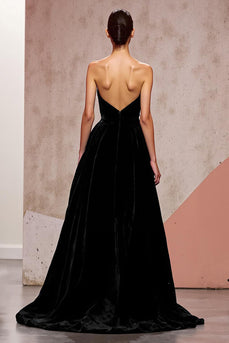 Black Strapless Velvet Backless Long Formal Dress