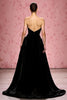 Load image into Gallery viewer, Simple Black Velvet Strapless A Line Long Formal Dress with Slit