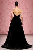 Load image into Gallery viewer, Simple Black Velvet Strapless A Line Long Formal Dress with Slit