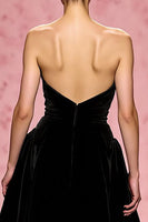 Load image into Gallery viewer, Simple Black Velvet Strapless A Line Long Formal Dress with Slit