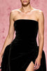Load image into Gallery viewer, Simple Black Velvet Strapless A Line Long Formal Dress with Slit